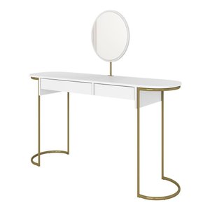 Penteadeira Aysha 2 Gavetas e Espelho Industrial Dourado/branco - M.a Dourado/branco