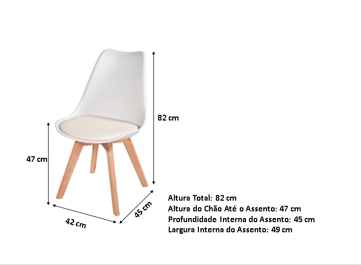 Kit c/3 cadeiras Leda – Charles Eames, Saarinen Wood com almofada Branca - 4