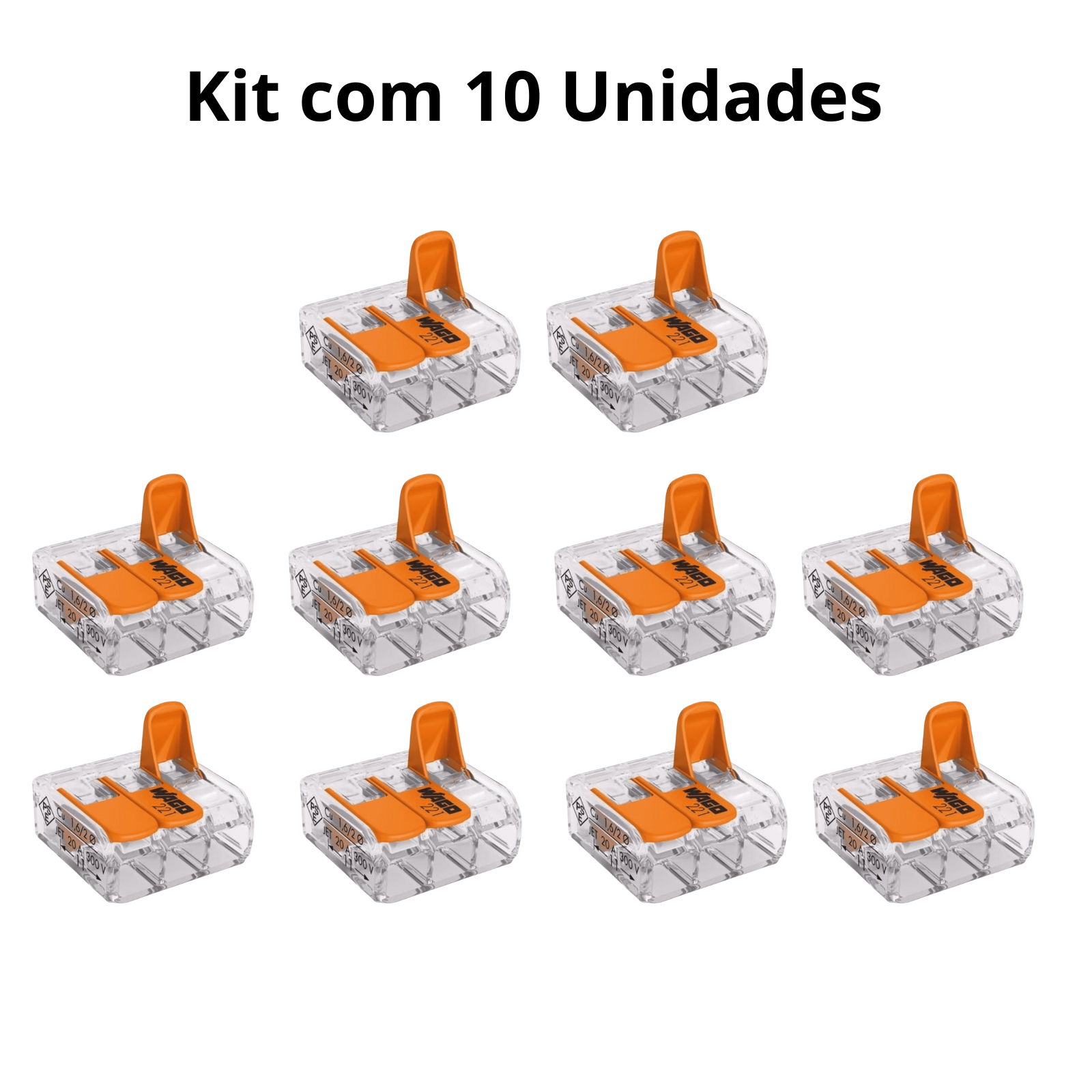 Conector Wago Compacto Emenda 3 Fios Modelo 221-613 Kit C/10un - 8