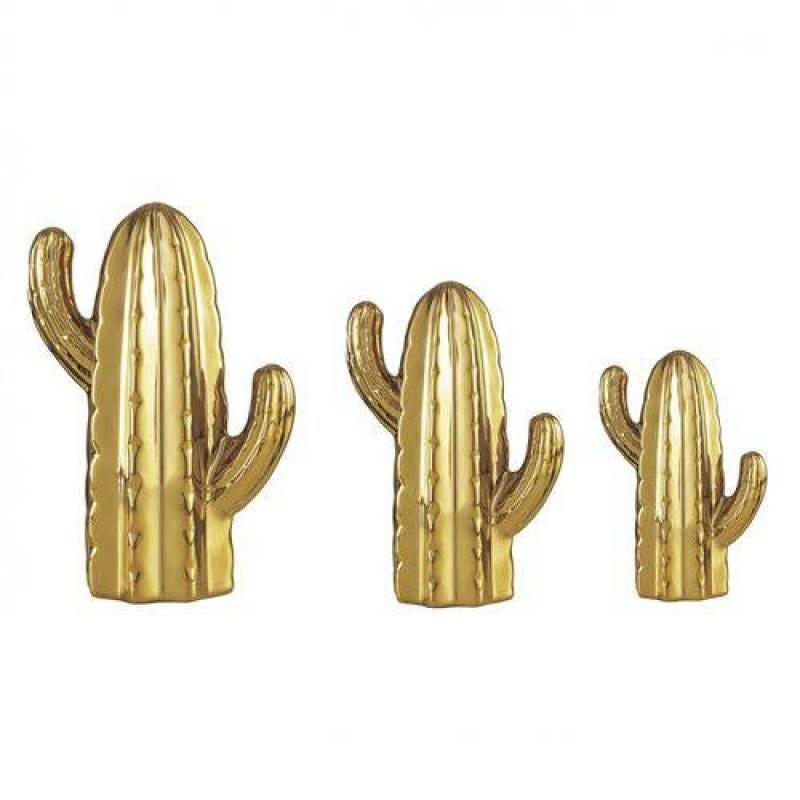 Kit Cacto Decorativo Cerâmica Cereus 3 Peças Mart Collection Dourado - 1
