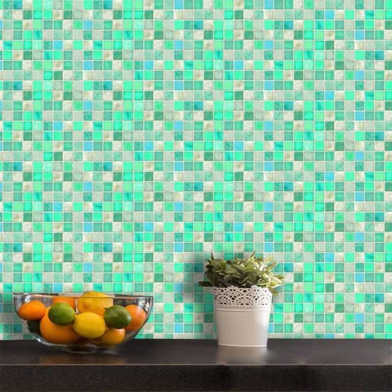 Ver imagem 3 de Papel de Parede Auto Adesivo Lavável Pastilha Verde Água