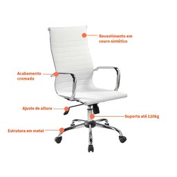 Cadeira Presidente Charles Eames Esteirinha Couro Pu 11P:Branco - 7