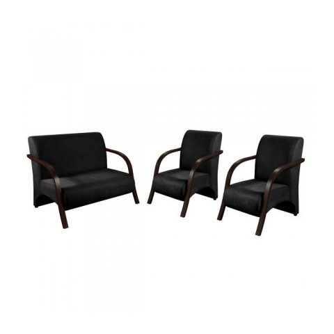 Conjunto Vênus 2 Poltronas de 1 Lugar e 1 de 2 Lugares Braço Madeira D Salla Suede Preto