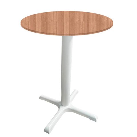 Mesa Ômega Ferro Branco 74 Cm (alt) Base em X Tampo Mdp Redondo Noce Nat 80 Cm (larg) X 2,50cm (alt