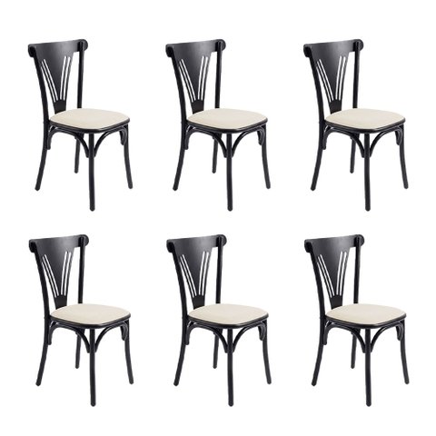 Kit 6 Cadeiras Paris Luxo Sala de Jantar Área Gourmet Aço Carbono Resistente Premium - Preta/Branca
