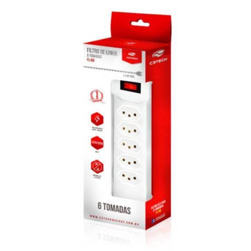 Filtro De Linha 6 Tomadas Fl-60 Branco C3tech - 2