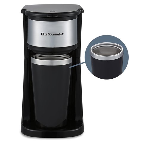Elite Gourmet Cafeteira Compacta Individual com Caneca Térmica 14oz (inox)