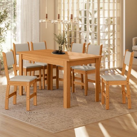 Conjunto Sala de Jantar Mesa Bellagio 150cm com 6 Cadeiras Lugano Yescasa Freijo UV