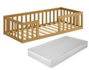 Ver imagem 2 de Cama Montessoriana Solteiro Quarto Criança Proteção Grade Madeira Cercado Cor Nature com Colchão