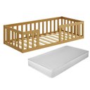 Ver imagem 2 de Cama Montessoriana Solteiro Quarto Criança Proteção Grade Madeira Cercado Cor Nature com Colchão