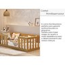Cama Montessoriana Solteiro Quarto Criança Proteção Grade Madeira Cercado Cor Nature com Colchão - 3