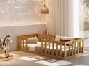 Ver imagem 1 de Cama Montessoriana Solteiro Quarto Criança Proteção Grade Madeira Cercado Cor Nature com Colchão