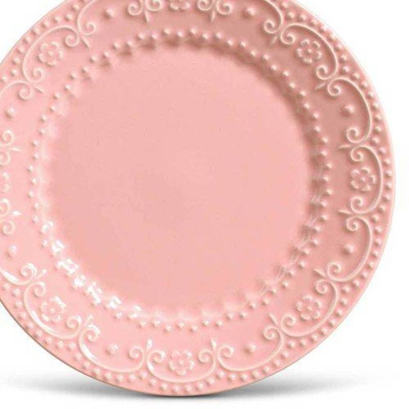 Conjunto de Pratos Rasos Esparta Rosa - 6 Peças - em Cerâmica - La Tavola - Porto Brasil - 26,5x2, - 3