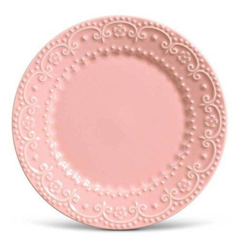 Conjunto de Pratos Rasos Esparta Rosa - 6 Peças - em Cerâmica - La Tavola - Porto Brasil - 26,5x2, - 1