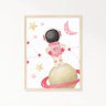 Kit 3 Quadros Astronauta Planeta Foguete Rosa Quarto Menina Infantil - 3