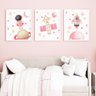 Kit 3 Quadros Astronauta Planeta Foguete Rosa Quarto Menina Infantil - 1