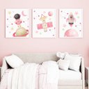 Ver imagem 1 de Kit 3 Quadros Astronauta Planeta Foguete Rosa Quarto Menina Infantil