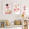Kit 3 Quadros Astronauta Planeta Foguete Rosa Quarto Menina Infantil - 2