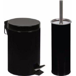 Kit Conjunto para Banheiro com Lixeira 3L com Pedal e Escova Higienica para Vaso Sanitário Preta Aga