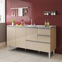 Ver imagem 5 de Balcão para Pia de 1,50 Mt Maceió com Gavetão Amendoa Off White Puxador Aluminio