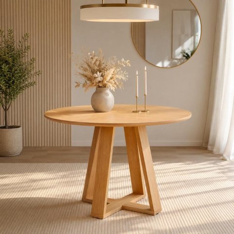 Mesa de Jantar Redonda 105 cm para 4 Pessoas Base em X 100% MDF Dalla Costa Cor:Carvalho Rosé