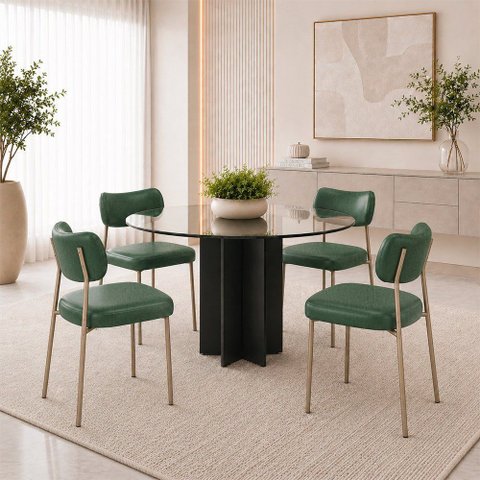 Kit 4 Cadeiras Sala de Jantar Lisa Pés Champanhe PU Verde m² - Monari Design