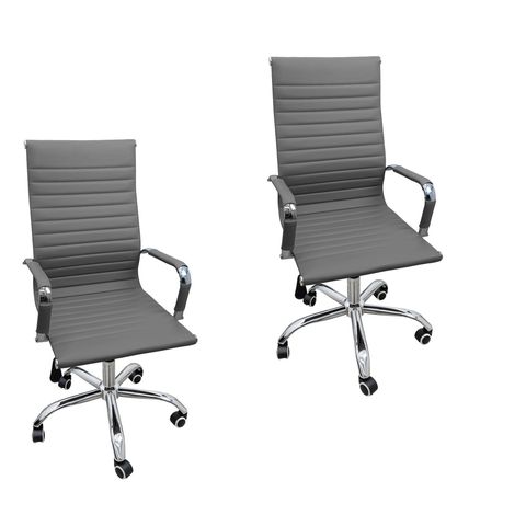 Kit 2 Cadeira Eames Esteirinha Presidente Escritório Alta - Cinza