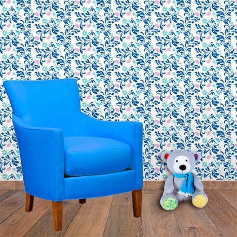 Papel de Parede Arabesco e Flores 1 Arte Destaque 3,50 Metros
