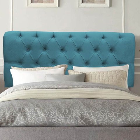 Painel Estofado Luxo Capitonê Livia 195cm King Size para Cama Box Suede Azul Turquesa - Gat Magazine