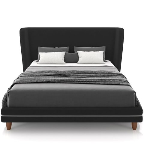 Cabeceira Queen Nilo 160cm com Cama Pés Madeira Suném P05 Veludo Preto - Lyam Decor