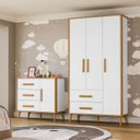 Ver imagem 1 de Quarto de Bebê Infantil Completo 1 Guarda Roupa 3 Portas e 1 Cômoda Retrô 100% MDF Magic Baby