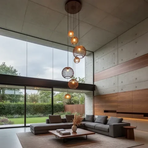 Lustre Pendente para Sala Pé Direito Duplo Mix Ball P7 - Marrom