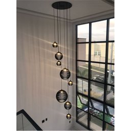 Lustre Pendente para Sala Pé Direito Duplo Mix Ball P7 - Marrom - 5