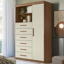 Ver imagem 2 de Cômoda Multiuso 6 Gavetas 1 Porta 96cm Guaíra Jatobá/Areia S01 - Mpozenato