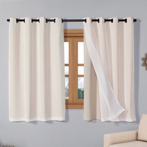 Cortina Classic 2,20m X 1,40m para Sala Quarto Janela Cozinha Decorativa Varão Simples Cáqui
