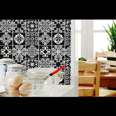 Papel de Parede Auto Adesivo Lavável Azulejo a0021 Preto e branco
