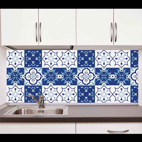 Papel de Parede Auto Adesivo Lavável Azulejo a0020 Azul