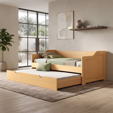 Bicama Duo Sofá Madeira Cama Auxiliar Solteiro:Mel