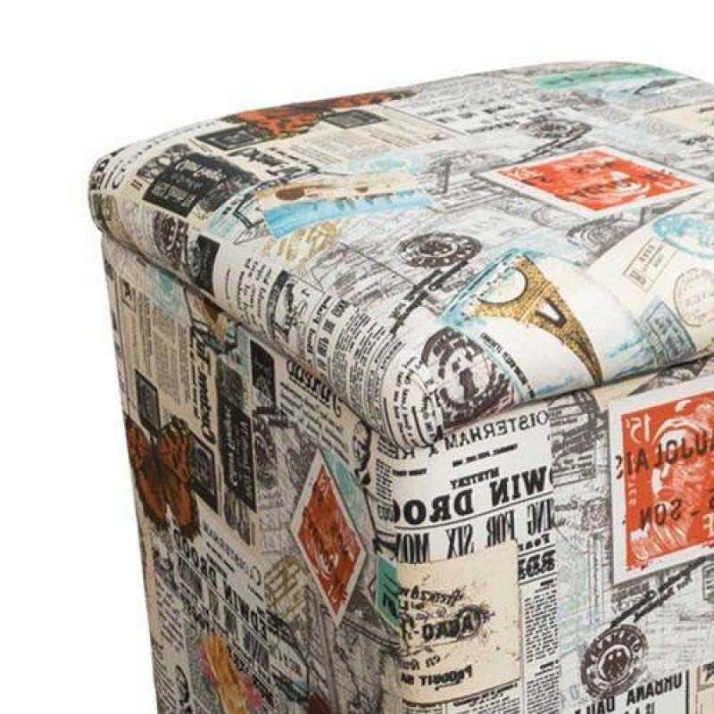 Ver imagem 4 de Kit 2 Puffs Baú Dani Quadrado Estampado Jornal Color