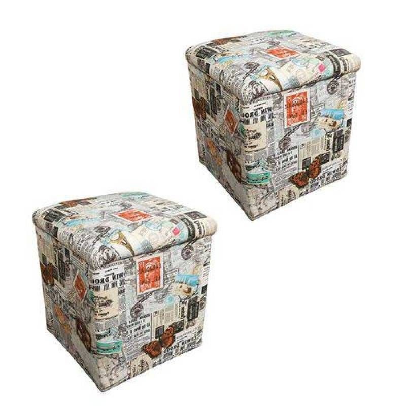 Ver imagem 1 de Kit 2 Puffs Baú Dani Quadrado Estampado Jornal Color