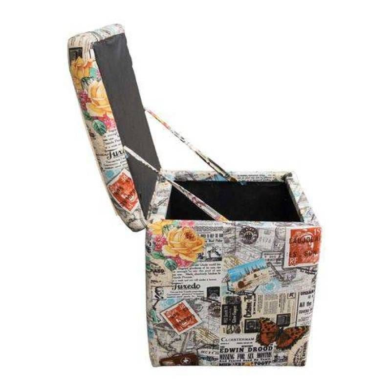 Ver imagem 3 de Kit 2 Puffs Baú Dani Quadrado Estampado Jornal Color