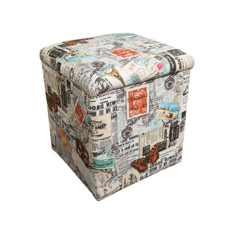 Kit 2 Puffs Baú Dani Quadrado Estampado Jornal Color - 5