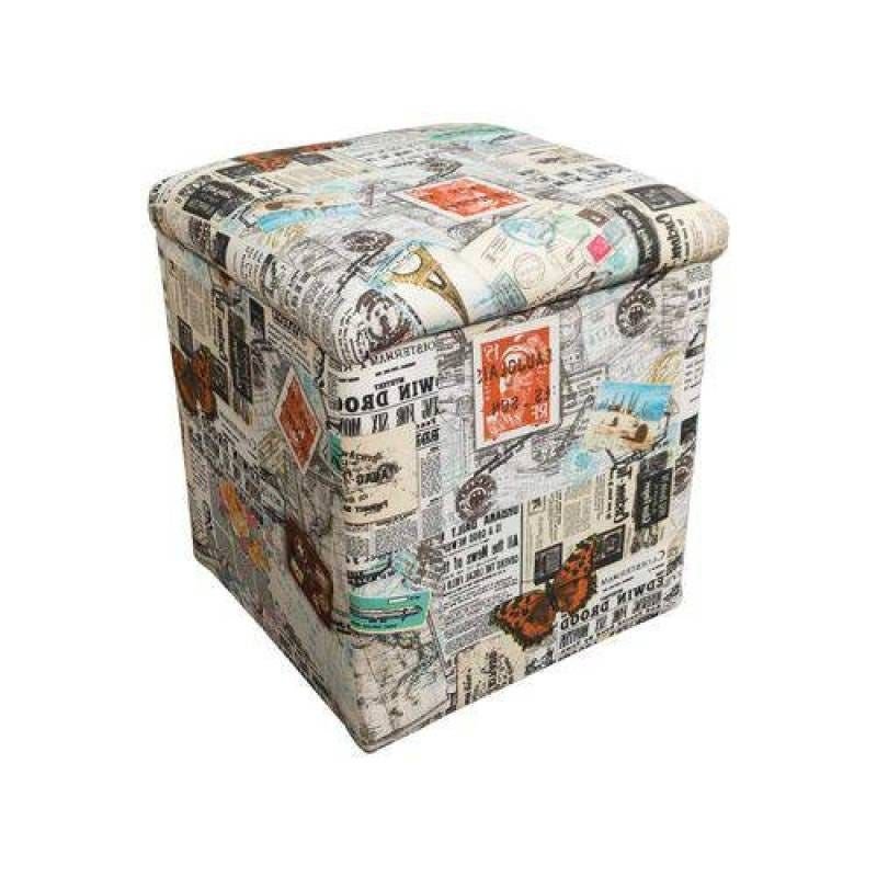 Ver imagem 2 de Kit 2 Puffs Baú Dani Quadrado Estampado Jornal Color