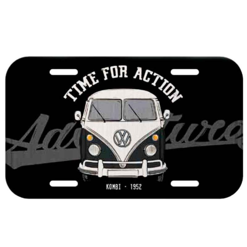 Placa De Carro Metal Volkswagen Kombi Time For Action Preta - 1