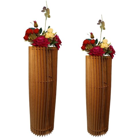 Vaso de Chão Decorativo Grande Torre -:mdf Cru/kit com 2 - 70x20cm e 60x20cm