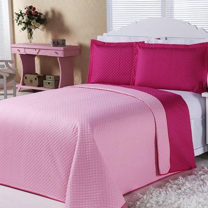 Ver imagem 5 de Cobre Leito Dual Color Pink E Rosa Solteiro 02 Peças
