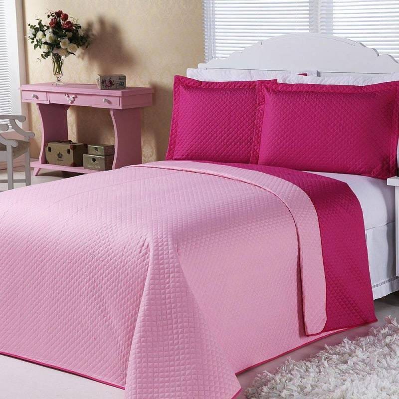 Ver imagem 4 de Cobre Leito Dual Color Pink E Rosa Solteiro 02 Peças