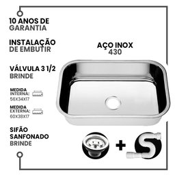 Cuba Aço Inox American Steel N 2 56x34x17 com Válvula - 2