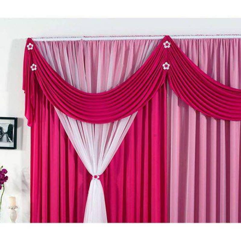 Cortina Jessica 2,00m x 1,70m para Varão Simples - Pink e Branco - 2