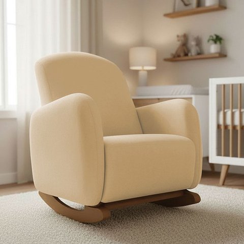 Poltrona Amamentação Balanço Madeira Jhessy Suede D03 - D'rossi